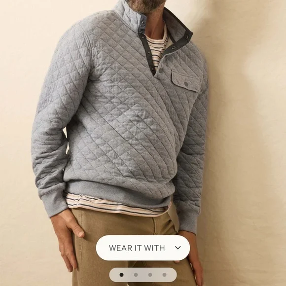 $188 Flaherty Men's Epic Quilted Fleece Pullover - Ocean Light blue Heather L V-Neck